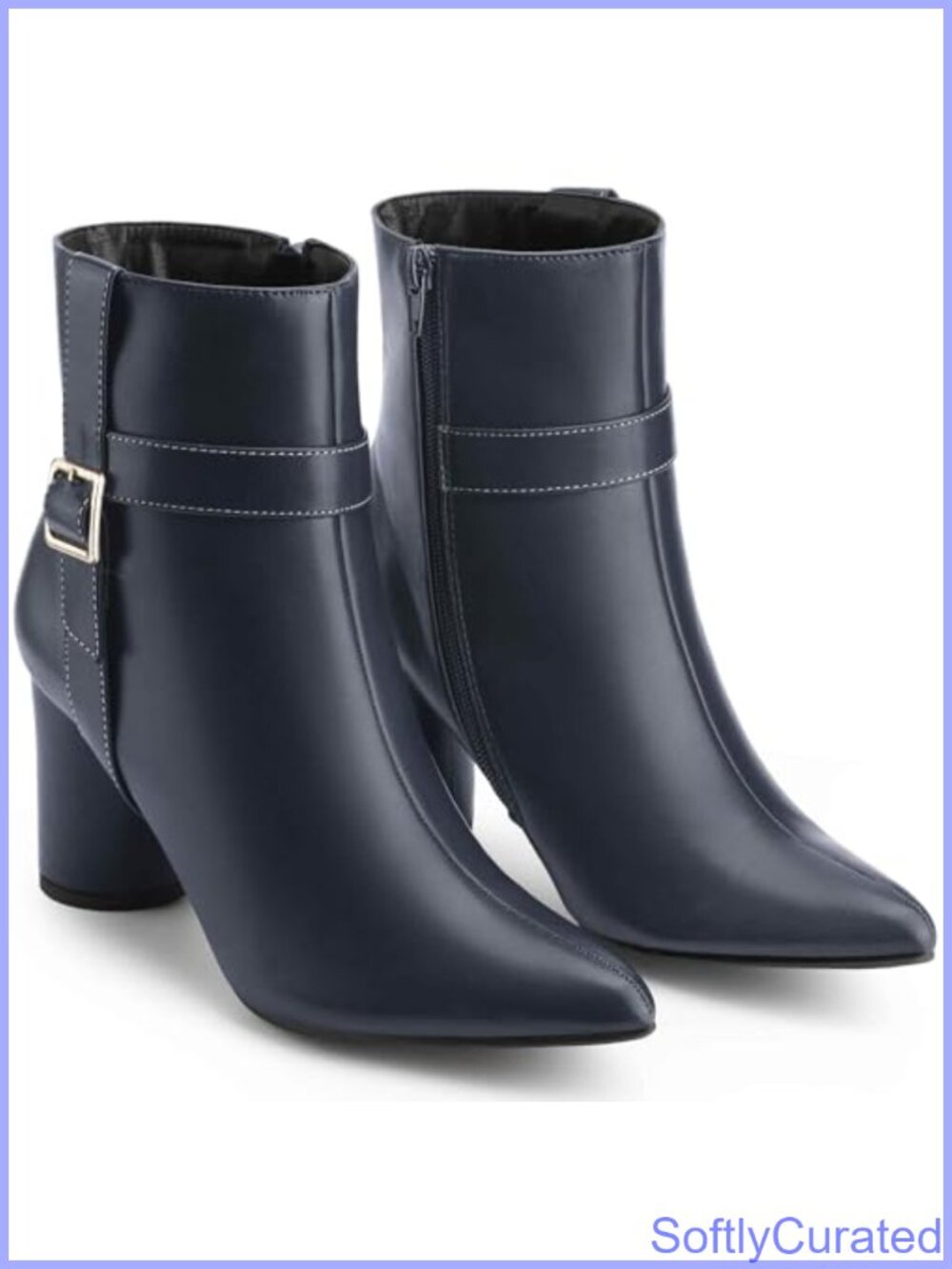 Women's Pointed Toe Chunky Block Heel Side Zipper Ankle Boots